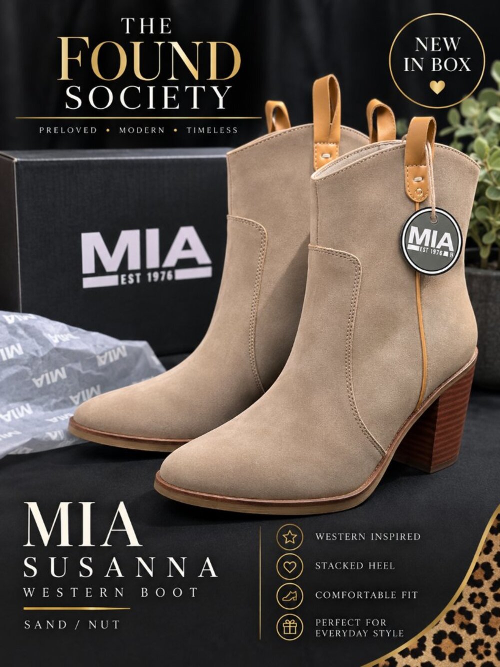 NIB MIA Susanna Western Boots Sand Nude Size 6 Western Ankle Booties